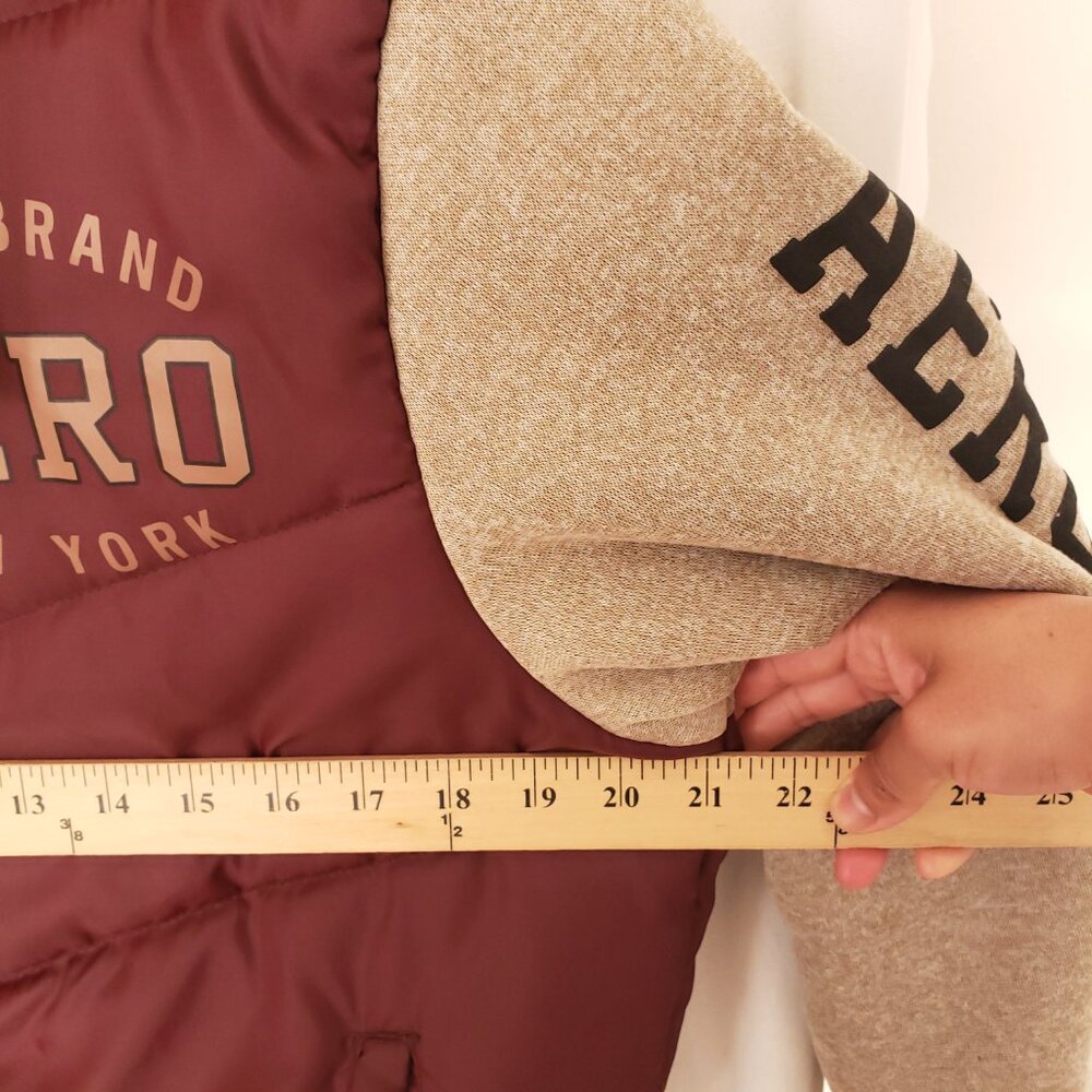 Aeropostale Beige Maroon Hoodie Varsity Bomber Quilted Zipper Jacket Size Large - Picture 4 of 16